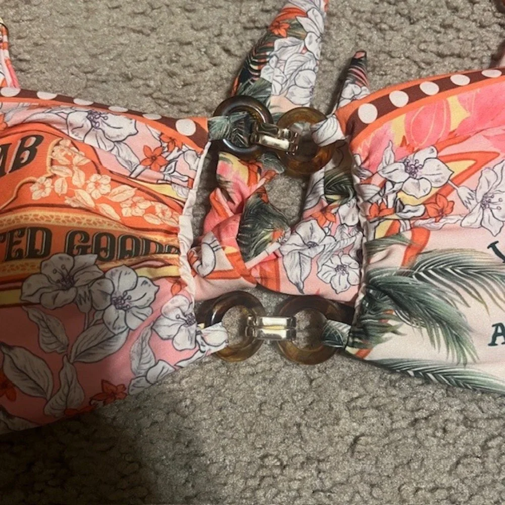 Agua Bendita Lace Ete Ilu Ete Floral Bikini‎ Set Orange Large